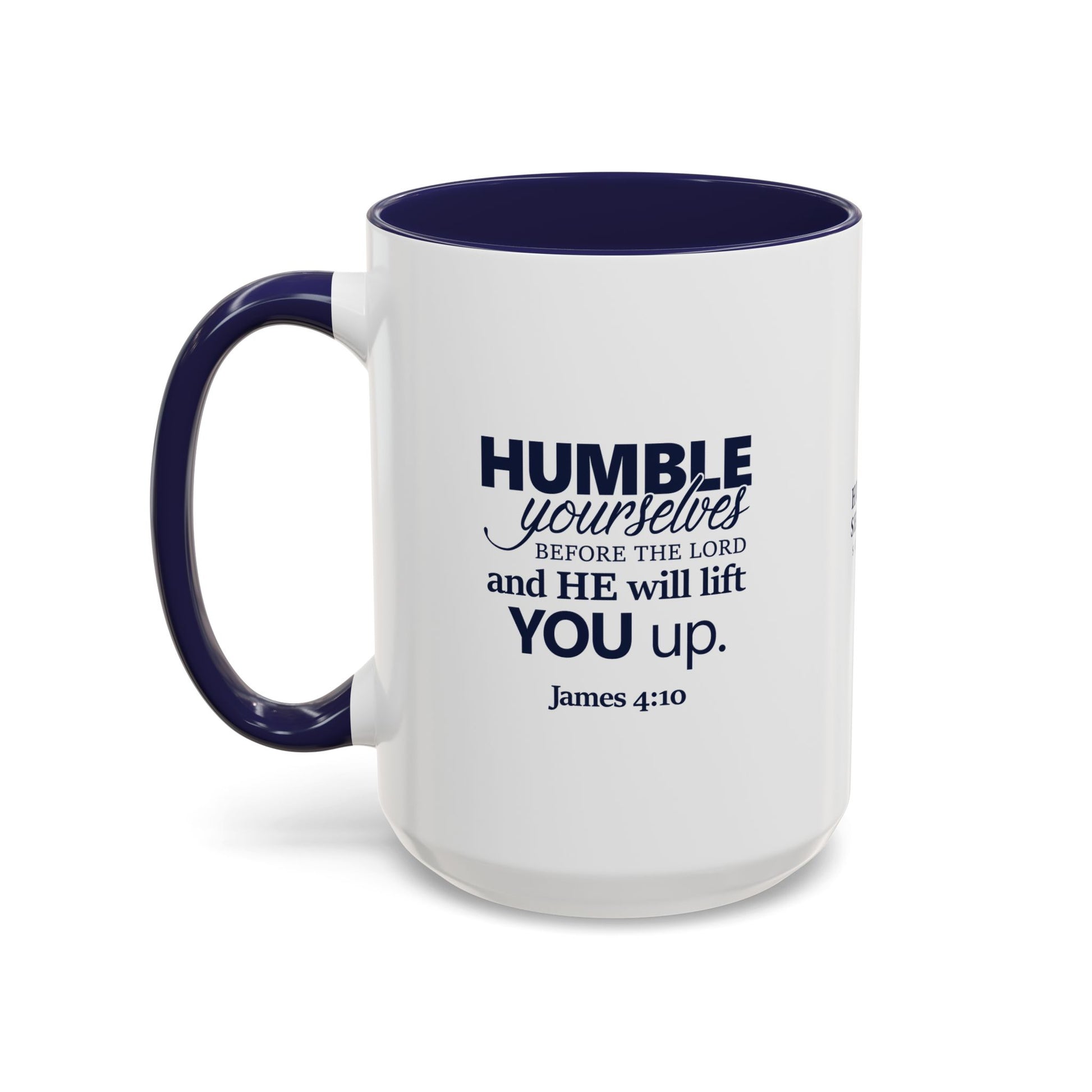 James 4:10 “Humble Yourselves” Ceramic Mug – Navy & White