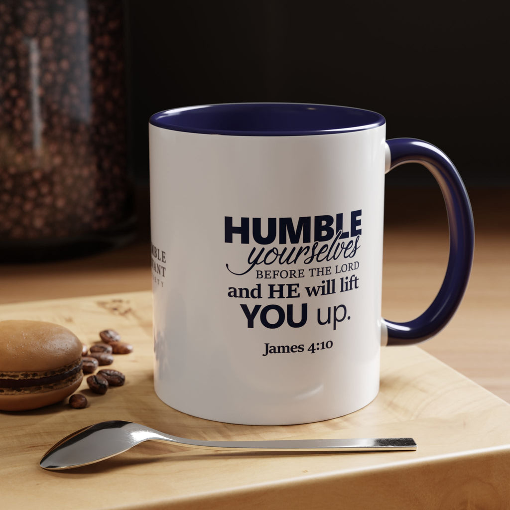 James 4:10 “Humble Yourselves” Ceramic Mug – Navy & White
