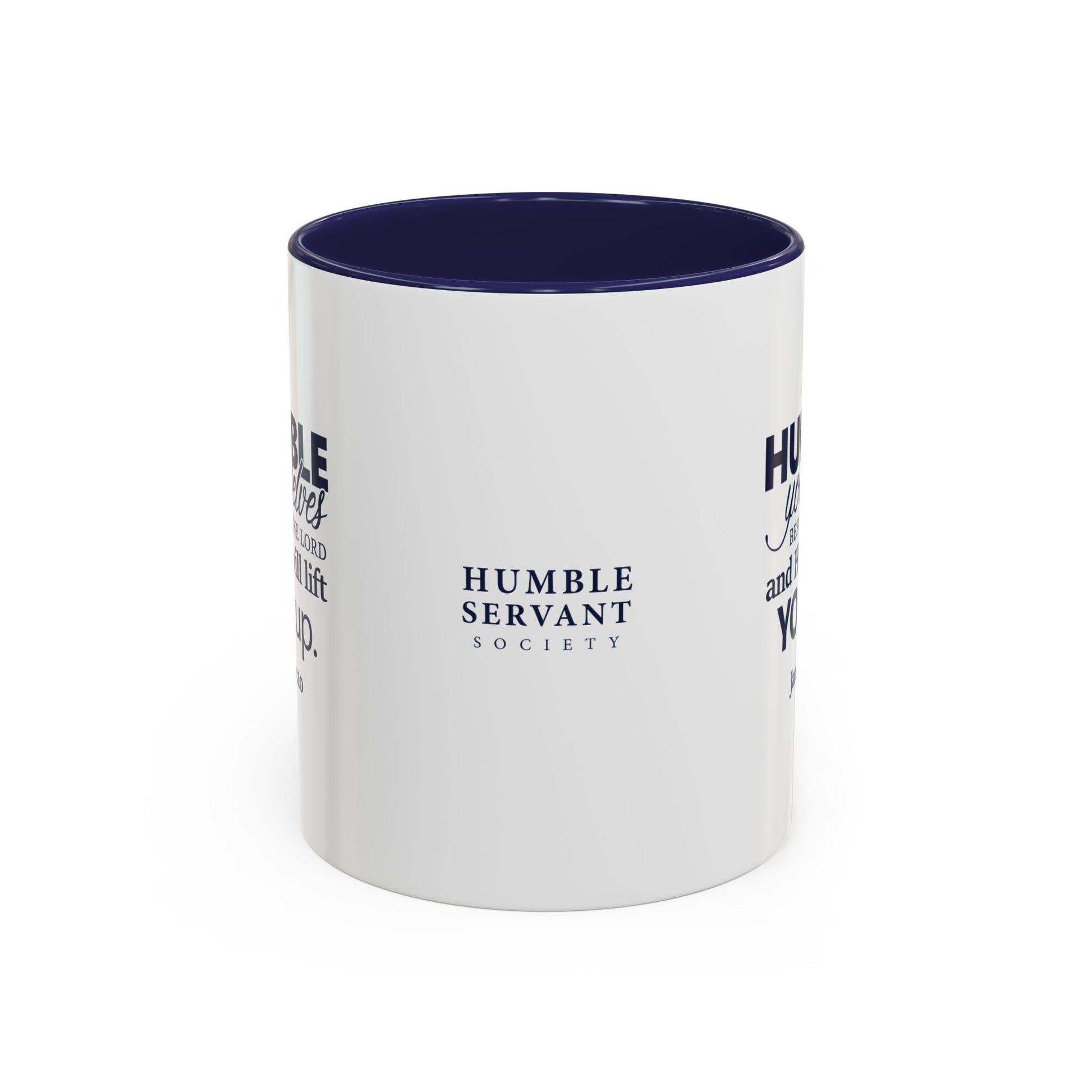 James 4:10 “Humble Yourselves” Ceramic Mug – Navy & White