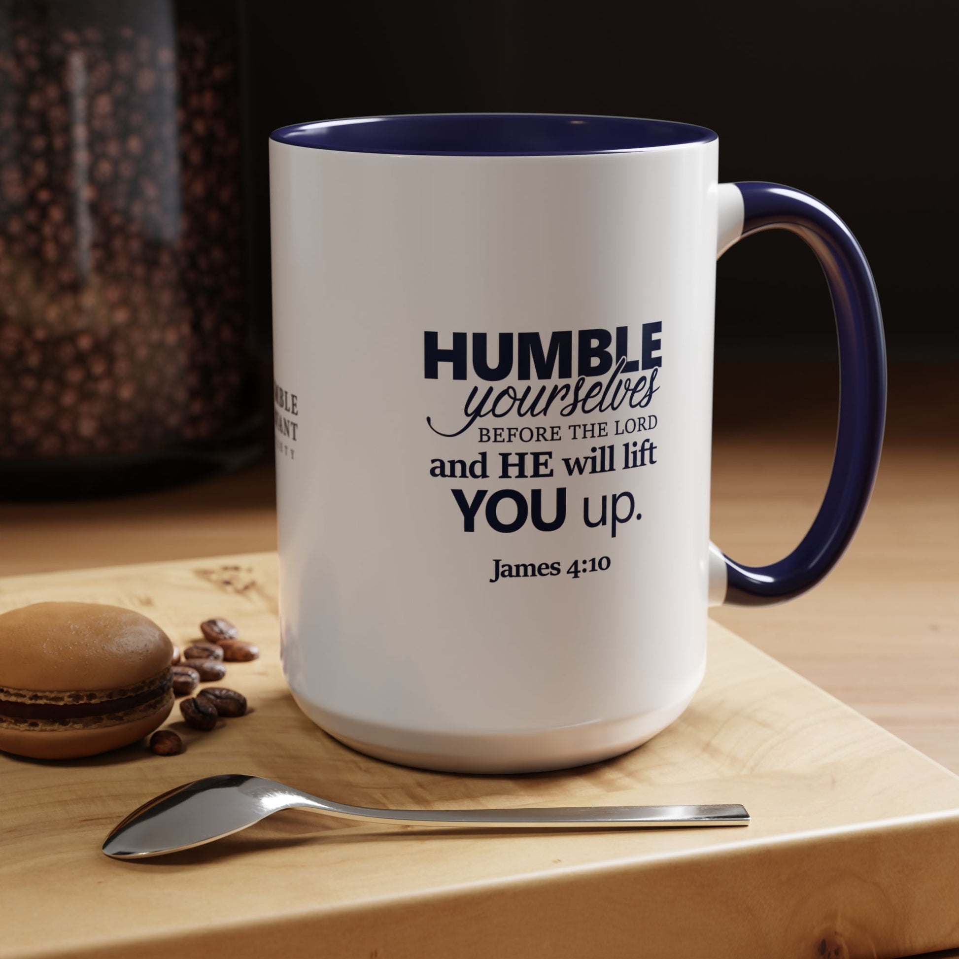 James 4:10 “Humble Yourselves” Ceramic Mug – Navy & White